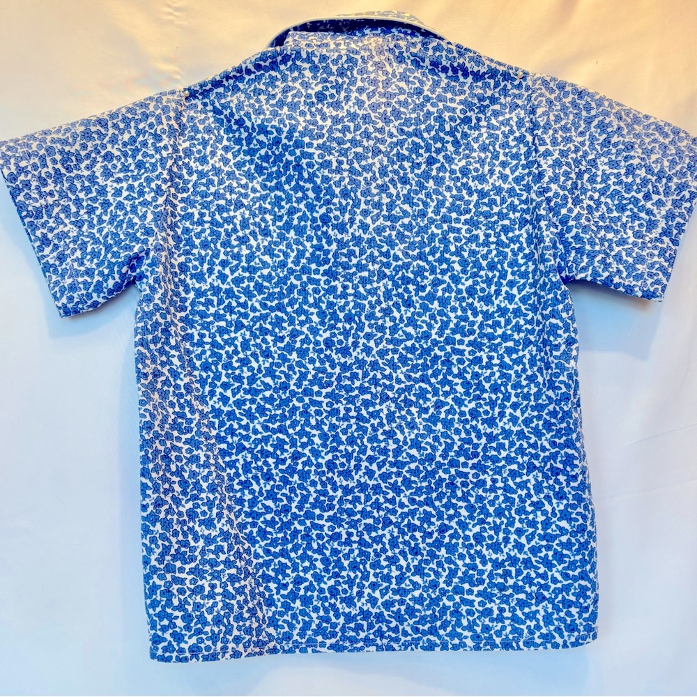 NWOT ALFA -3 SL KIDS UNISEX BUTTON DOWN  BLUE & WHITE FLOWER PRINT SHIRT SIZE 4 - Picture 4 of 10